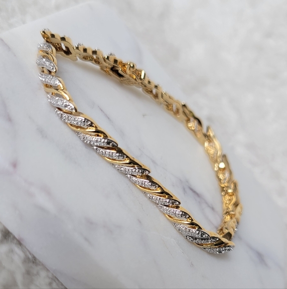 Gorgeous Two-Tone Tennis BB Bracelet 7.5" Signed by PAJ - Picture 9 of 12